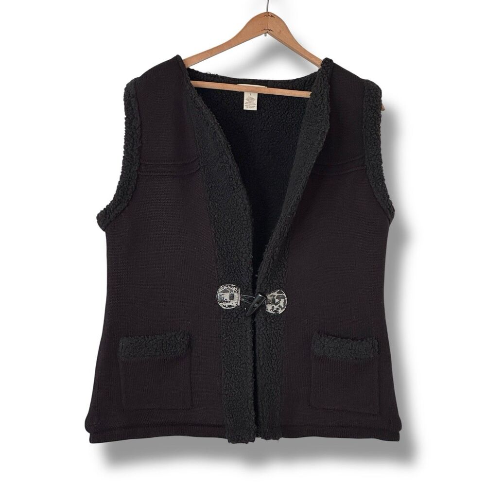 The Eagle’s Eye Women’s Vintage Black Toggle Button Wool Blend Vest Size L